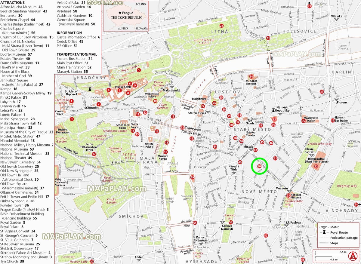 a praça venceslau de praga mapa