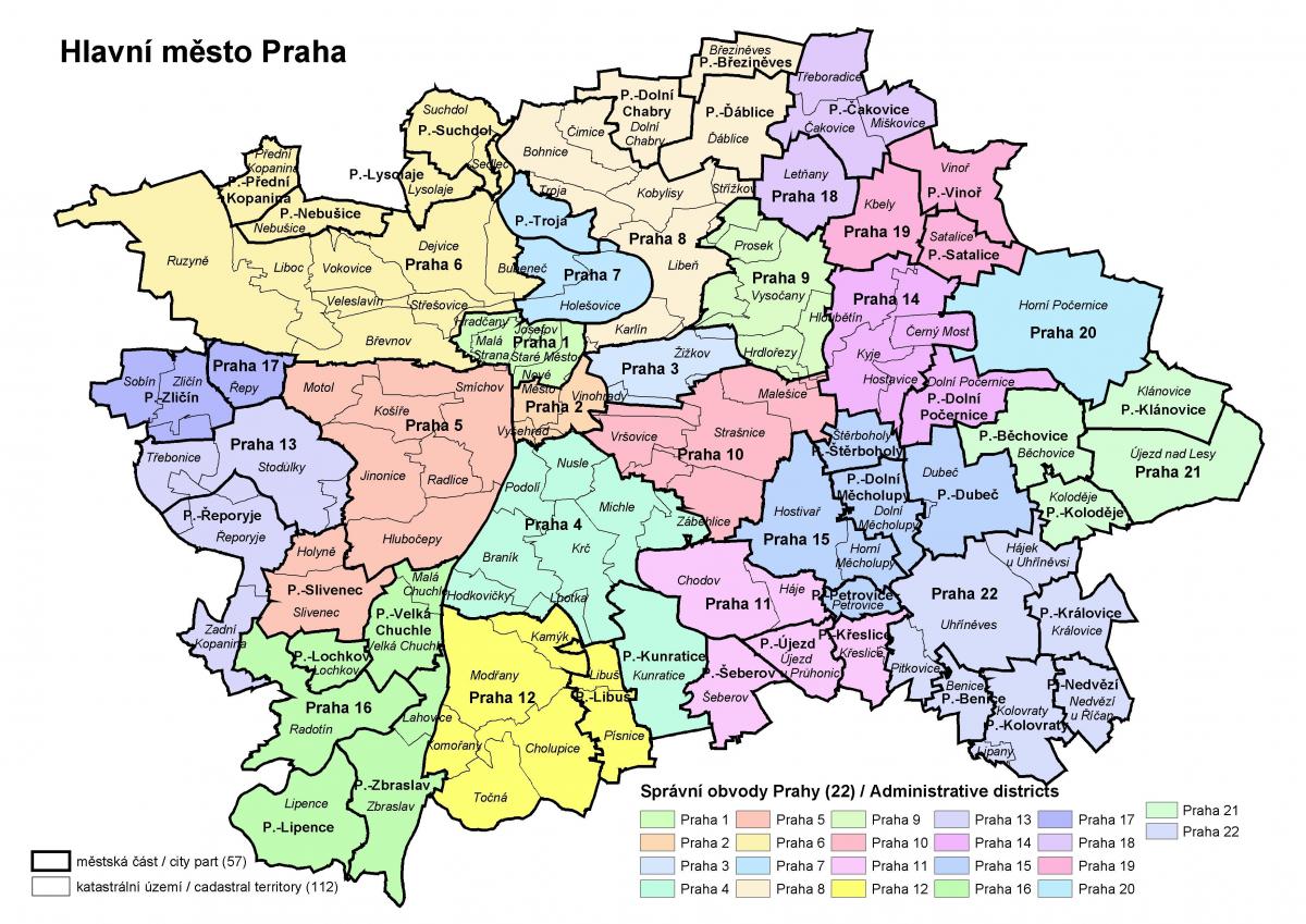 a cidade de praga mapa de distritos