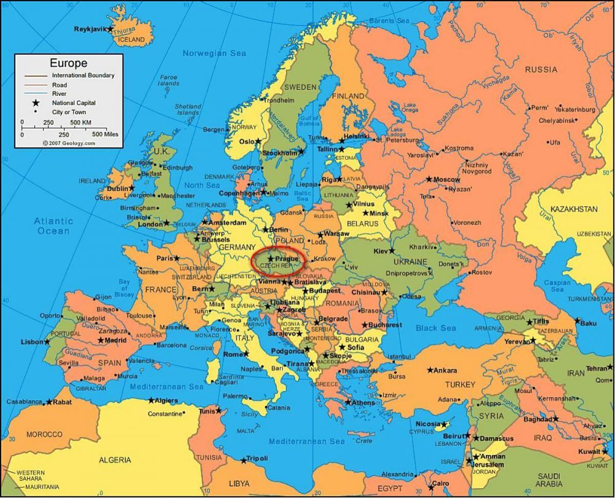 mapa da europa mostrando praga