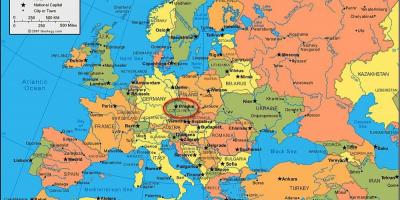 Mapa da europa mostrando praga